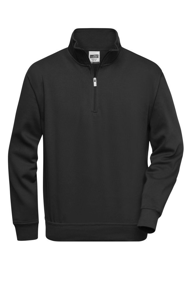 Workwear Half Zip Sweat Sweatshirt mit Stehkragen und Reißverschluss schwarz, Gr. M