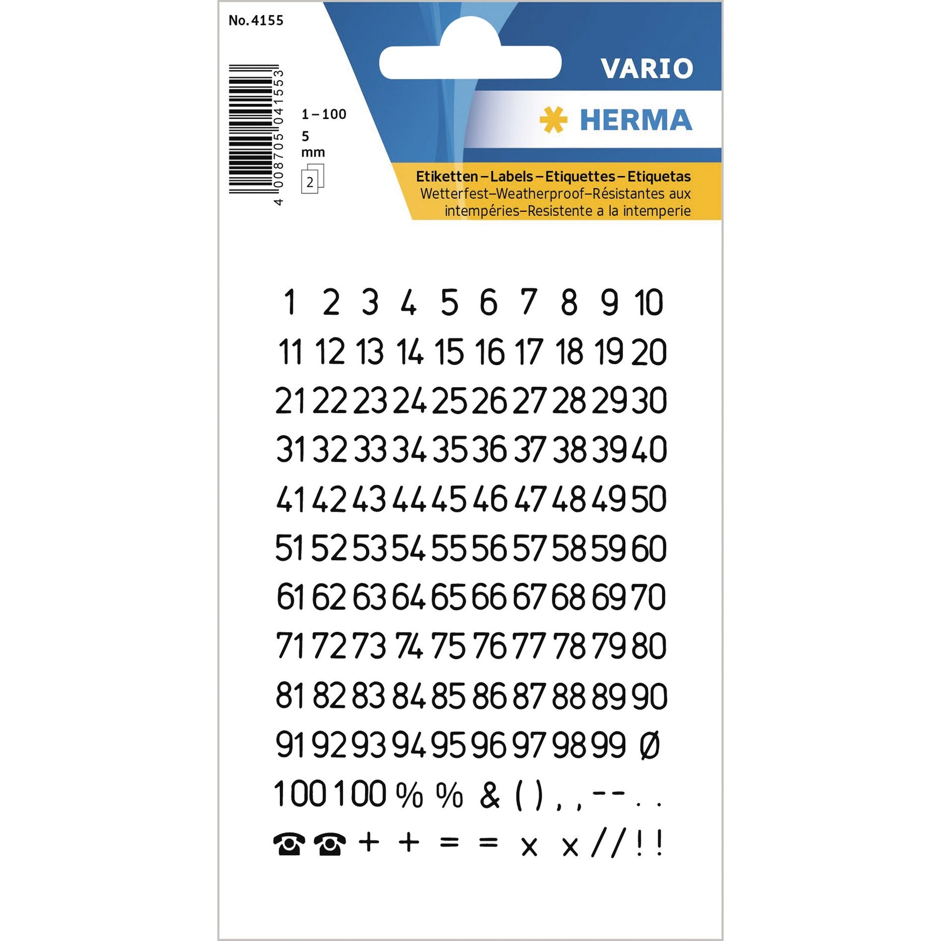 Zahlen 5mm 1-100 wetterfest sw 240St