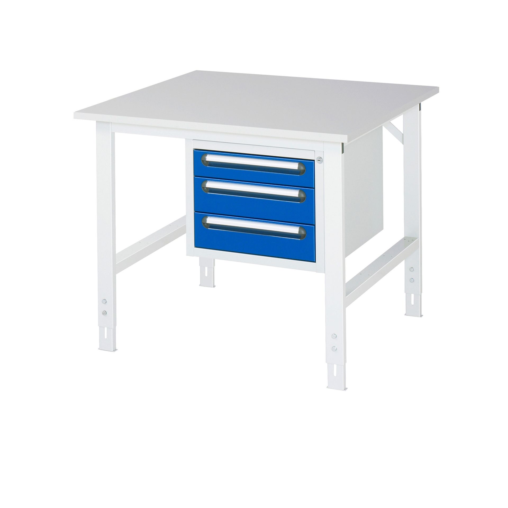 Arb.Tisch 1000x1000x760-1080 3xSchub M-Platte 22mm lgr/ebl