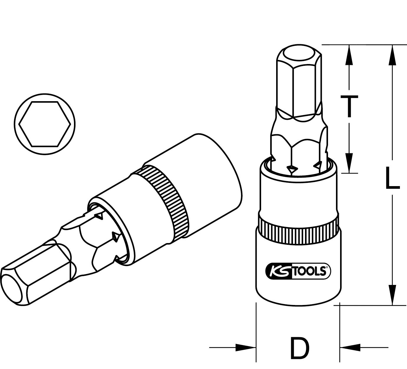 KS Tools 1/2" Bit-Stecknuss Innensechskant, kurz