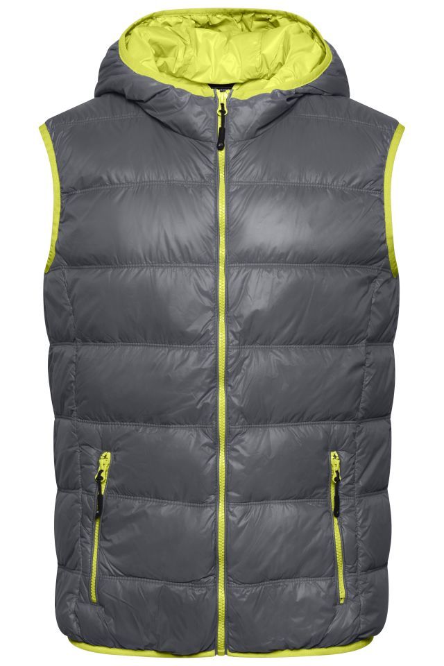 Men's Down Vest Ultraleichte sportliche Daunenweste mit Kapuze grau/gelb, Gr. S