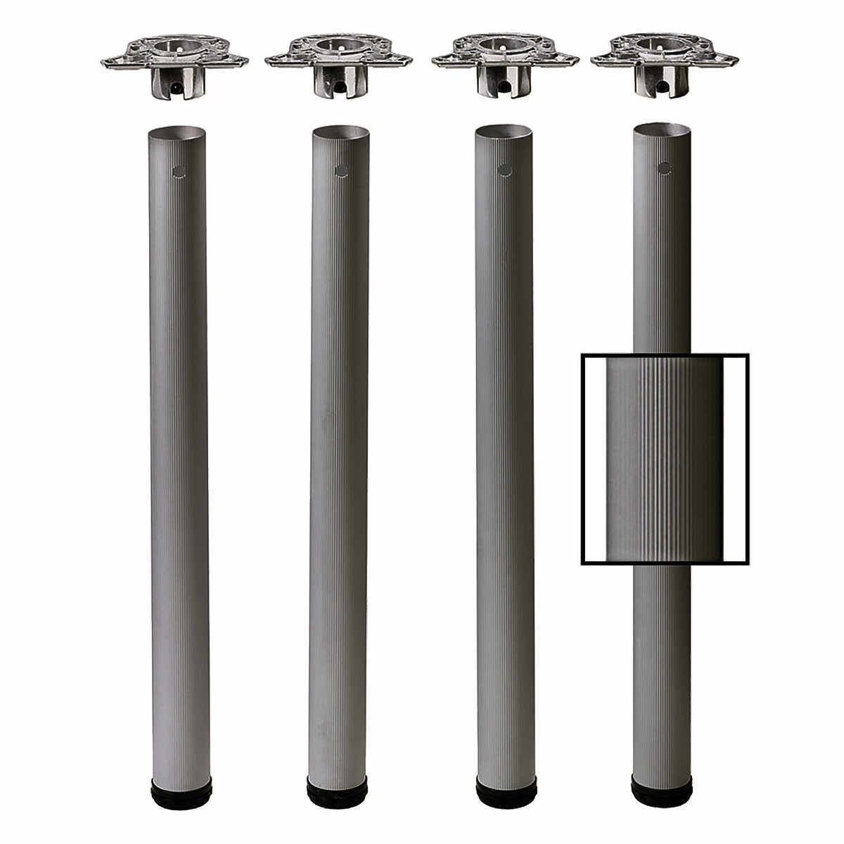 Tischfuss 710/60mm Aluminium Geriffelt SET