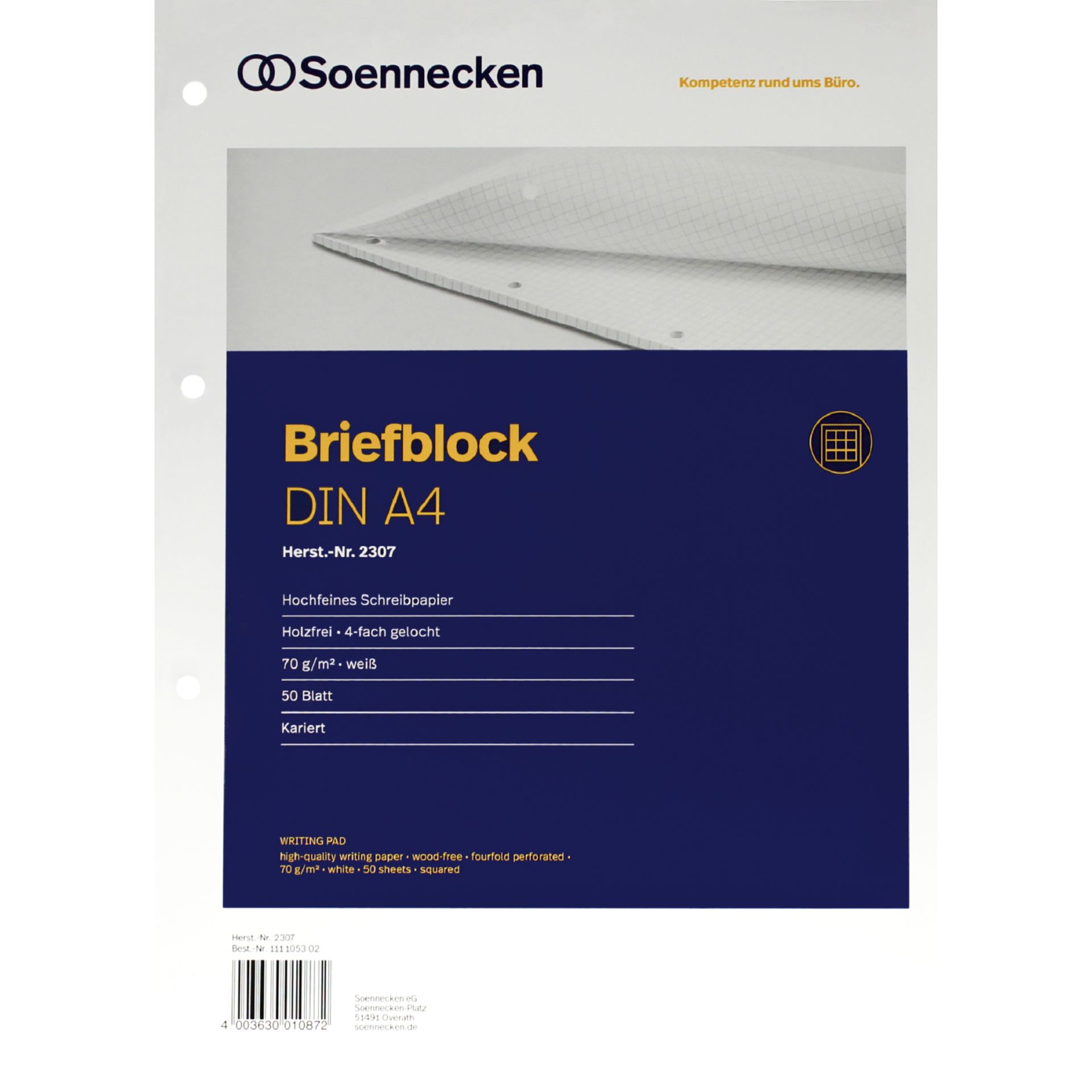 Briefblock DIN A4 gelocht kariert 50Blatt weiß