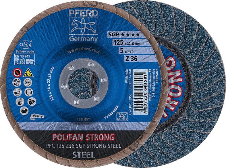 Fächerschleifscheibe STRONG gewölbt 115mm K36 Pferd