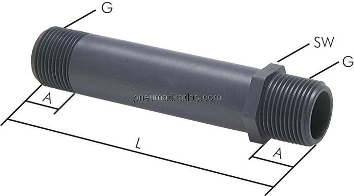 Rohrdoppelnippel G 1/2"-150mm, Polypropylen