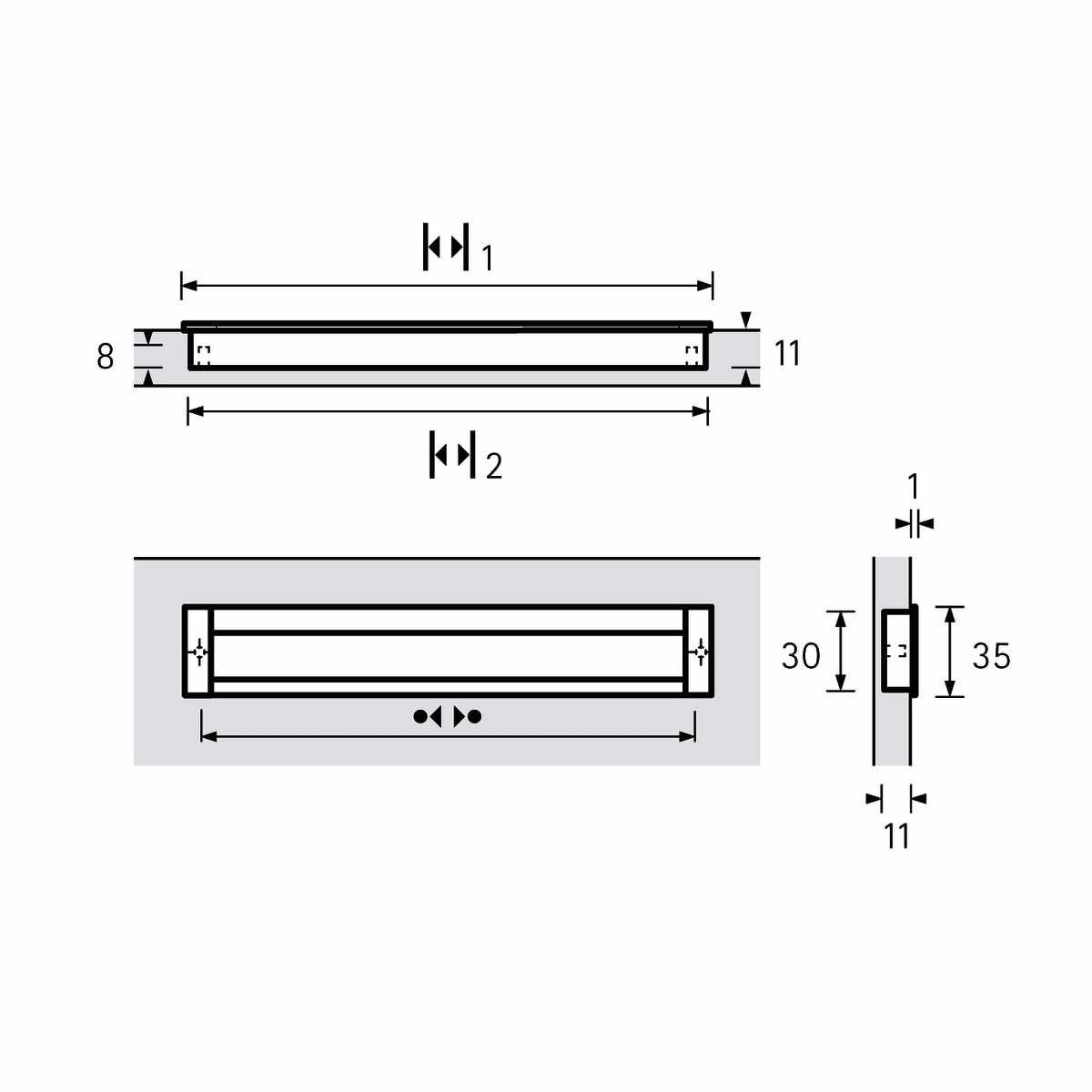 Einsetzgriff Nidum, Bohrabstand 128, L 143 mm, B 3