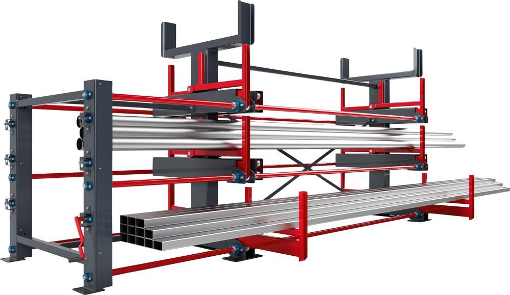 Schwerlast Ausrollregal 2-seitig Armlast 2600kg 3 Ebenen + Dachablage B5140xT1525xH2285mm