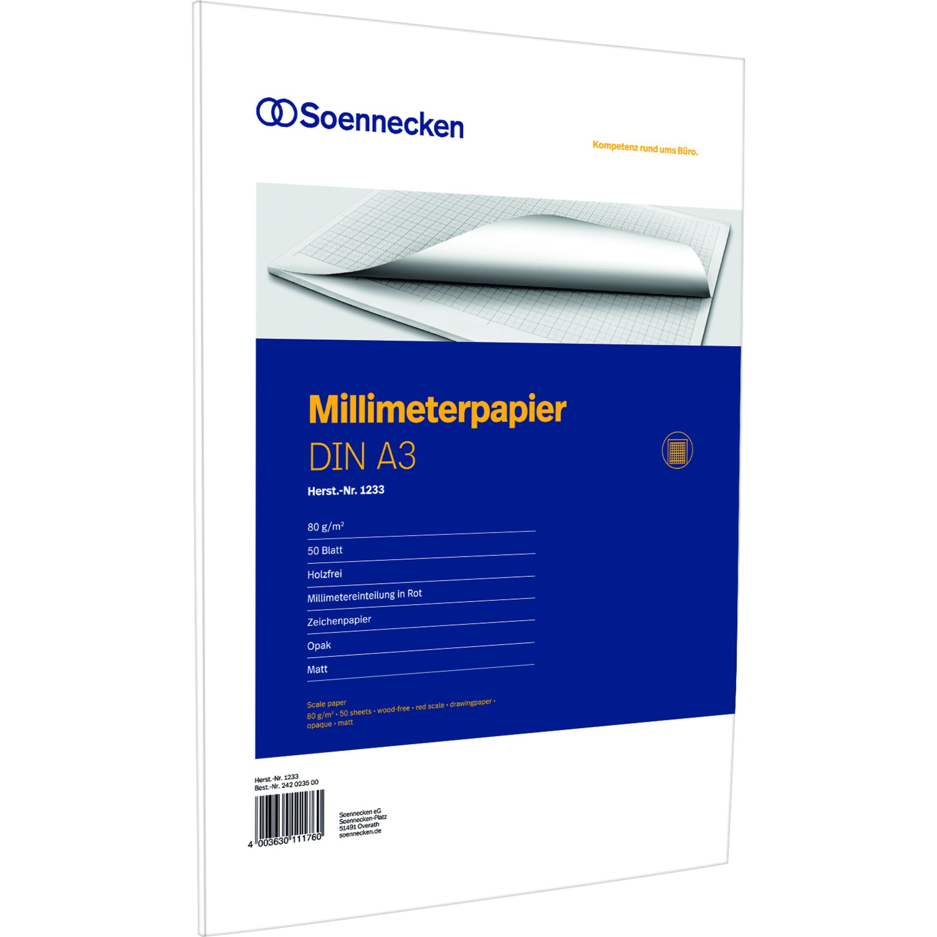 Millimeterblock DIN A3 Bücherpapier 50Blatt rot