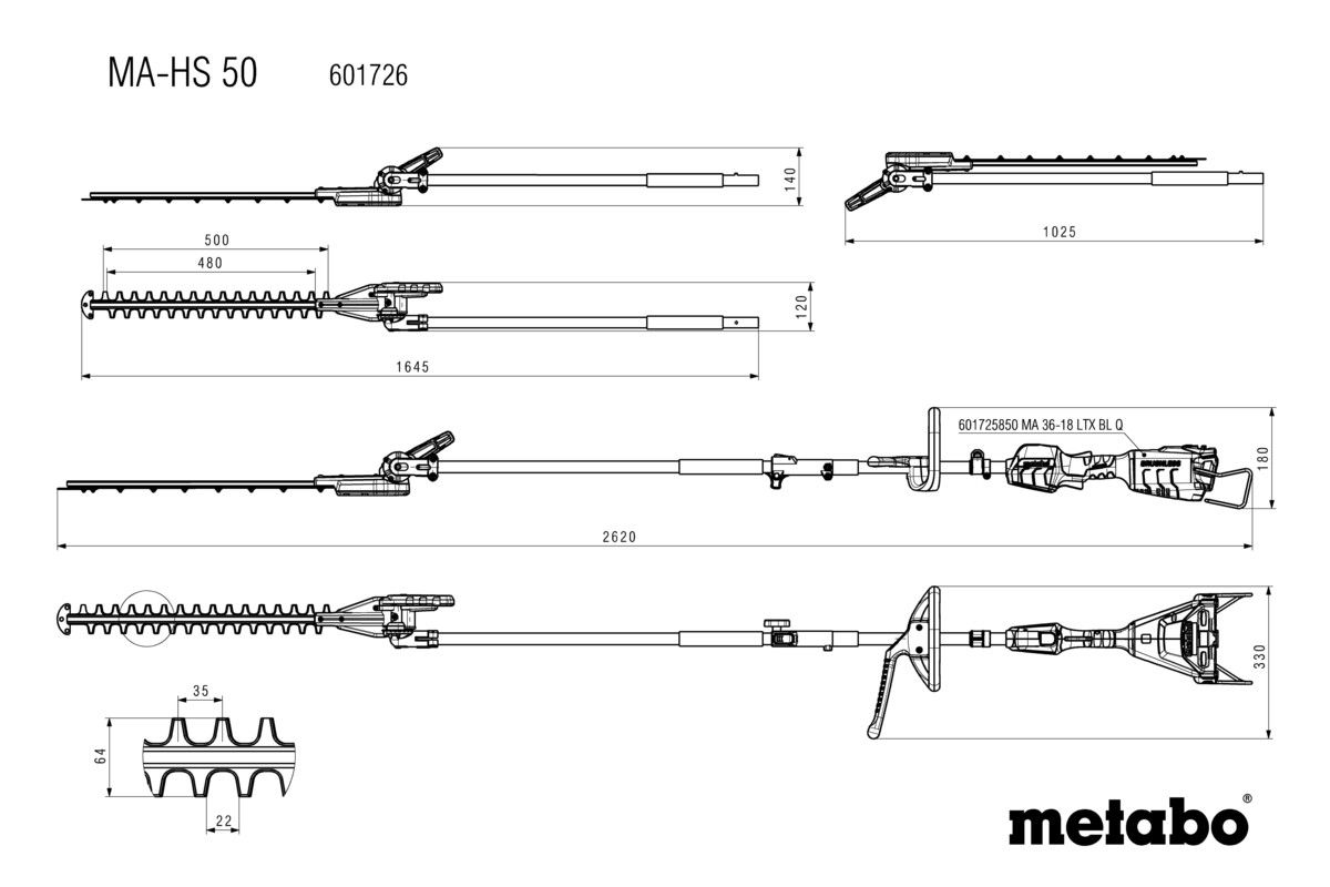 Heckenscheren-Aufsatz MA-HS 50 Metabo ohne Akku ohne Ladegerät Karton
