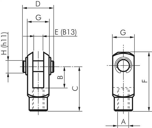 Gabelkopf mit Bolzen M 12x1,25, Stahl verzinkt