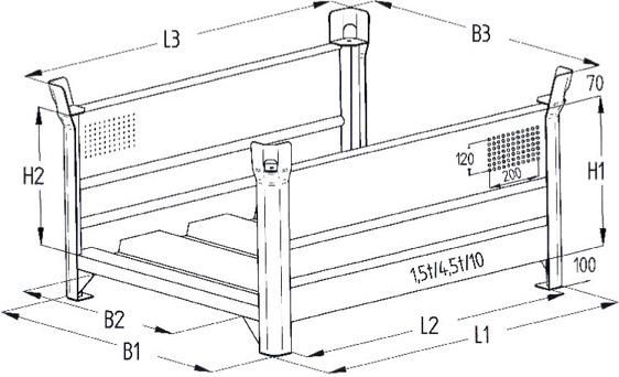 Lagergestell RAL5010 B1000xT800xH600 mm Nutzlast1,5t Auflast4,5t längsseitig Wandumschlag