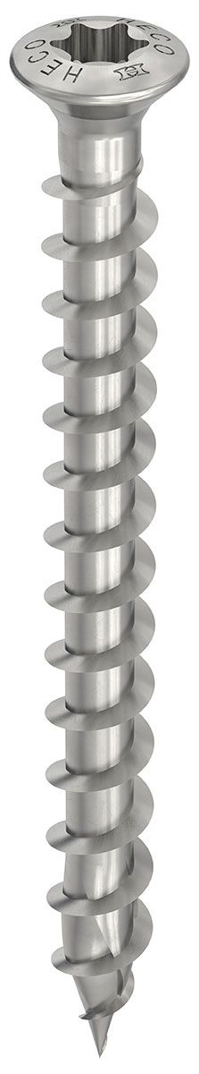 HECO-TOPIX-plus A2 4,5 x 50, Fassadenschraube, Linsensenkkopf, HECO-Drive, Variables Vollgewinde, blank, gleitbeschichtet, 200 Stück, VARIANTA-Handwerkerverpackung