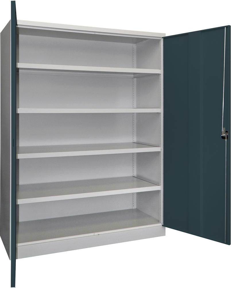 Schwerlastschrank m.TürenB1470xT630xH1950 mm 4 Böden RAL 7035/7016