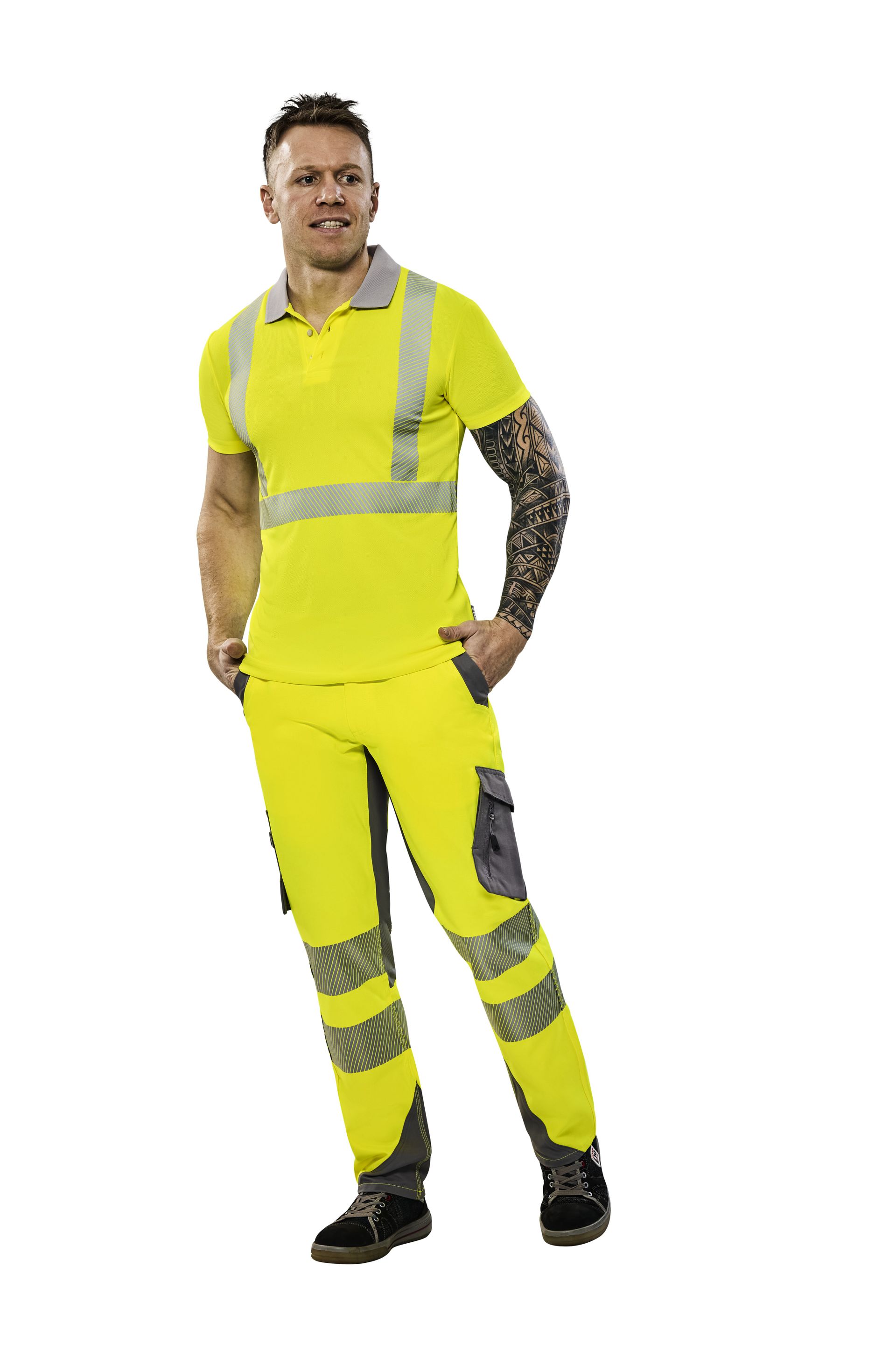 Planam Poloshirt kurzarm Norit Warnschutz gelb/zink Gr. XS