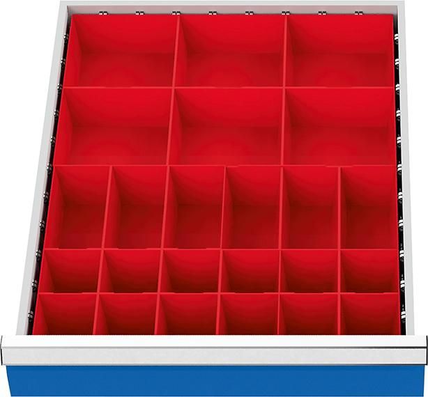Kleinteilekästen Set 24-teilig rot Blendenhöhe 50 mm B450xT600xH28mm