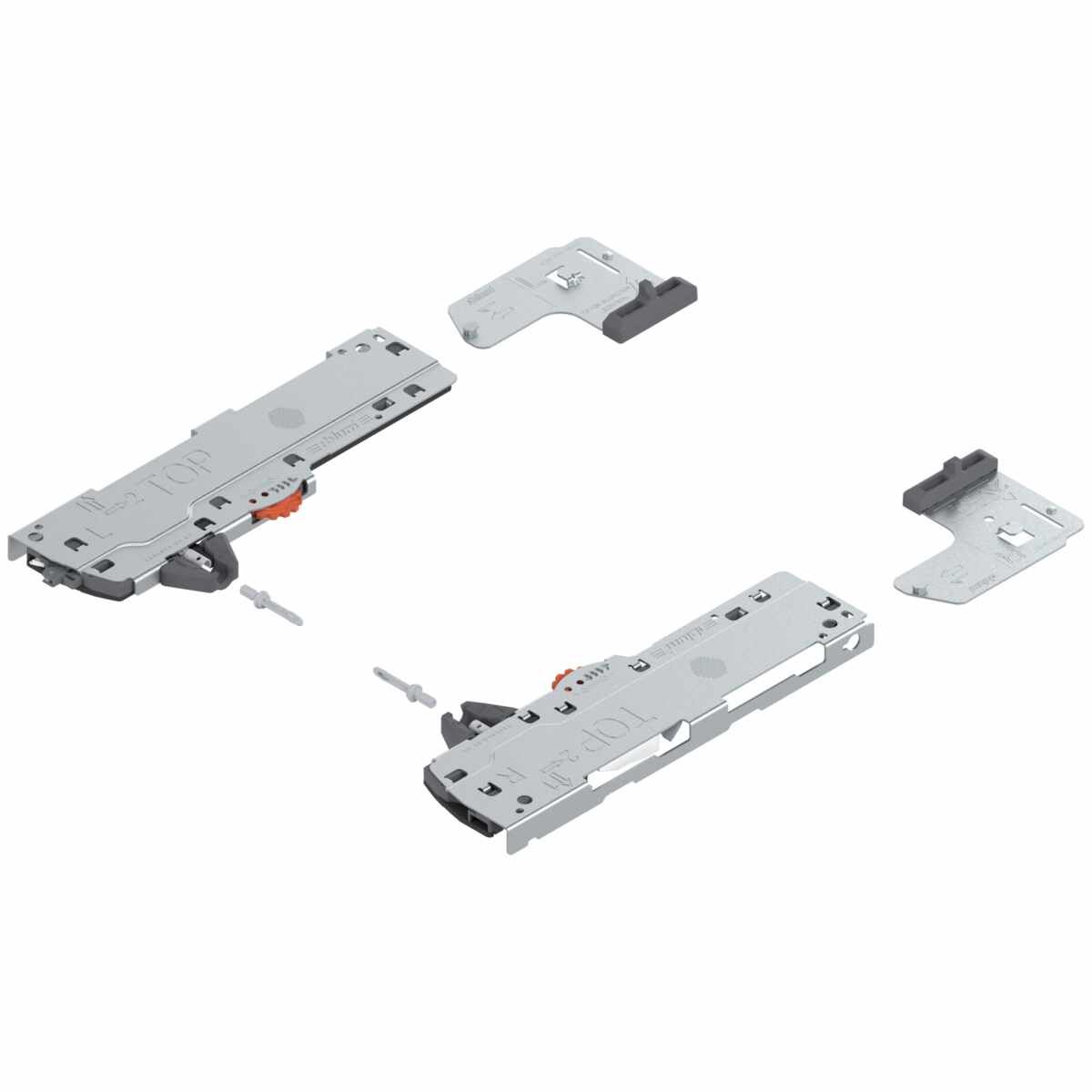 Set (TIP-ON BLUMOTION Einheit + Mitnehmer + Adapter), für LEGRABOX, für MOVENTO, Typ L5, NL=450-750 mm, Gesamtgewicht des Auszugs=35-70 kg, links/rechts, schwarz