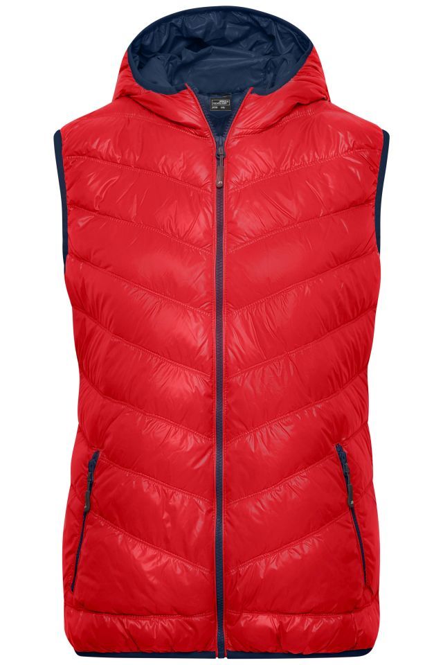 Ladies' Down Vest Ultraleichte sportliche Daunenweste mit Kapuze rot/blau, Gr. XXL