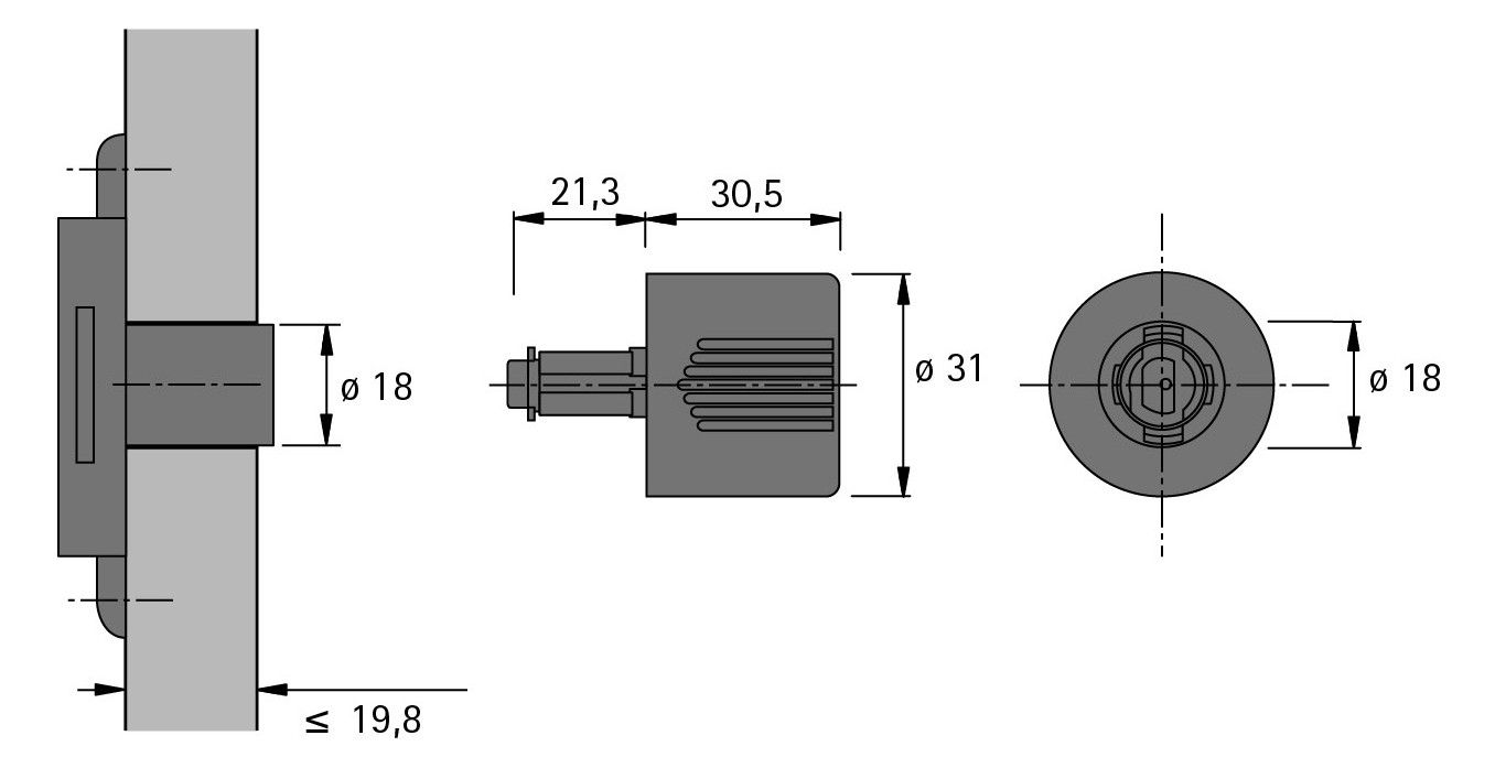 HETTICH Zylinderdrehgriff Typ 451 N, links