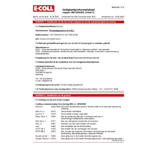 PU-Montageschaum 750ml (MDI-haltig) E-COLL