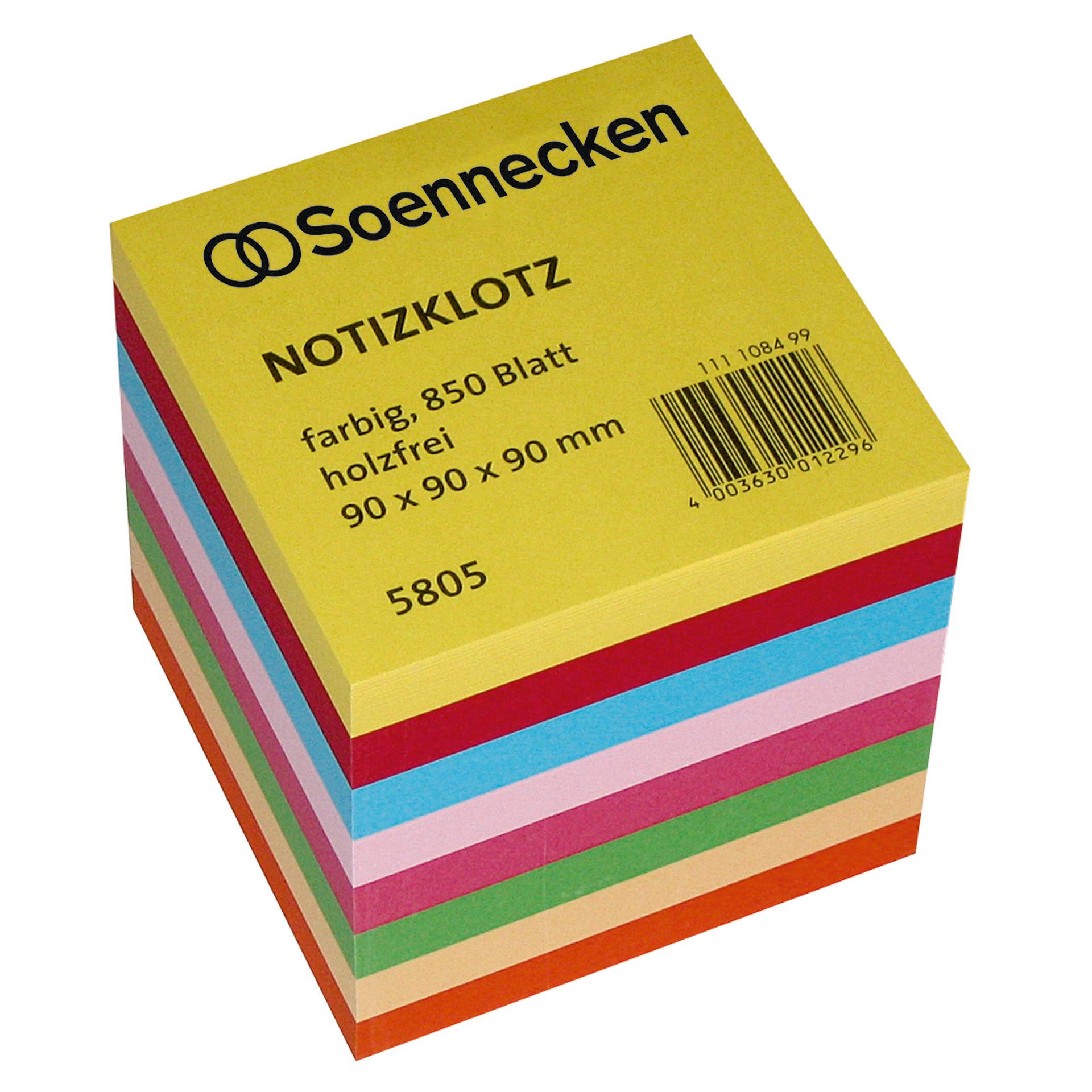 Notizklotz 9x9x9cm 850Blatt farbig sortiert