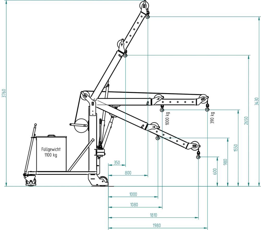 Werkstattkran freitragend HandseilwindeTraglast 1000kg RAL 5002