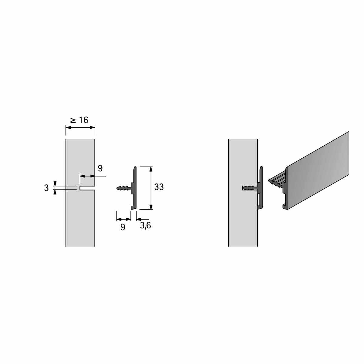 Universalprofil Org@Wall zum Einnuten, 1800 mm