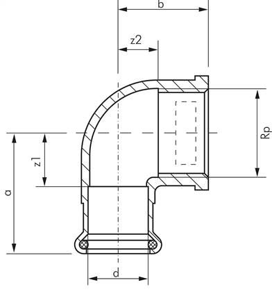Pressfitting, Winkel, 15mm / Rp 1/2" IG, Kupfer / Kupferlegierung
