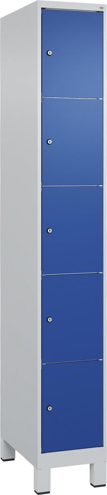 Fächerschrank CLASSIC B300xT500xH1950 mm RAL 7035/5010, 1x5 Fächermit 100 mm hohen Füßen