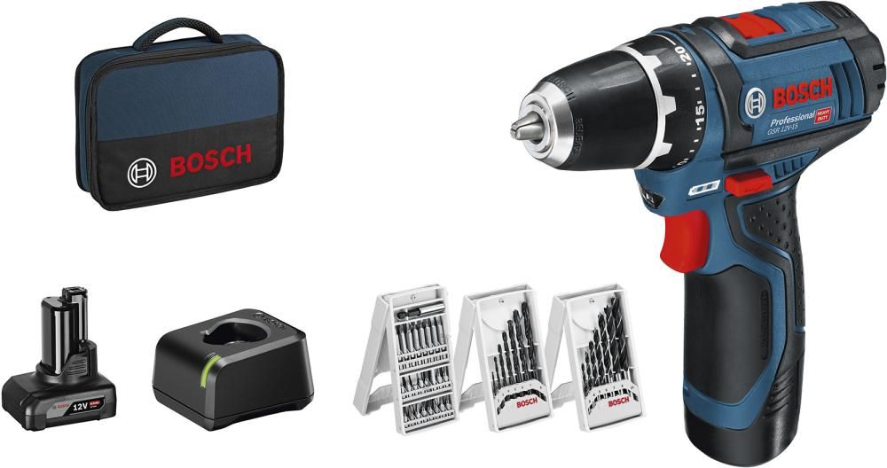 Akku Bohrschrauber m Zub GSR 12V-2-Li Bosch je 1x2,0/4,0 Ah Ladegerät GAL1220 Tasche