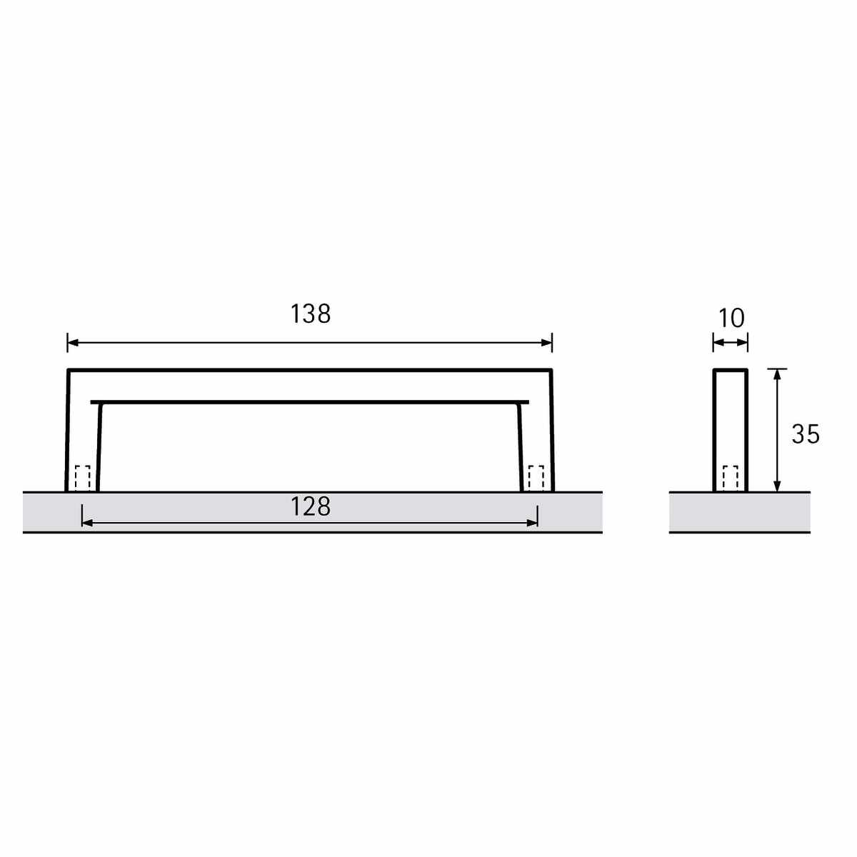 Griff Utinum, Bohrabstand 128, L 138 mm, B 10 mm,
