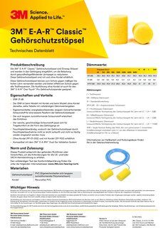 3M PD01009 3M E-A-R Classic Gehörschutzstöpsel 28 dB Nachfülltüte 500 Paar/Packung PD-01-009