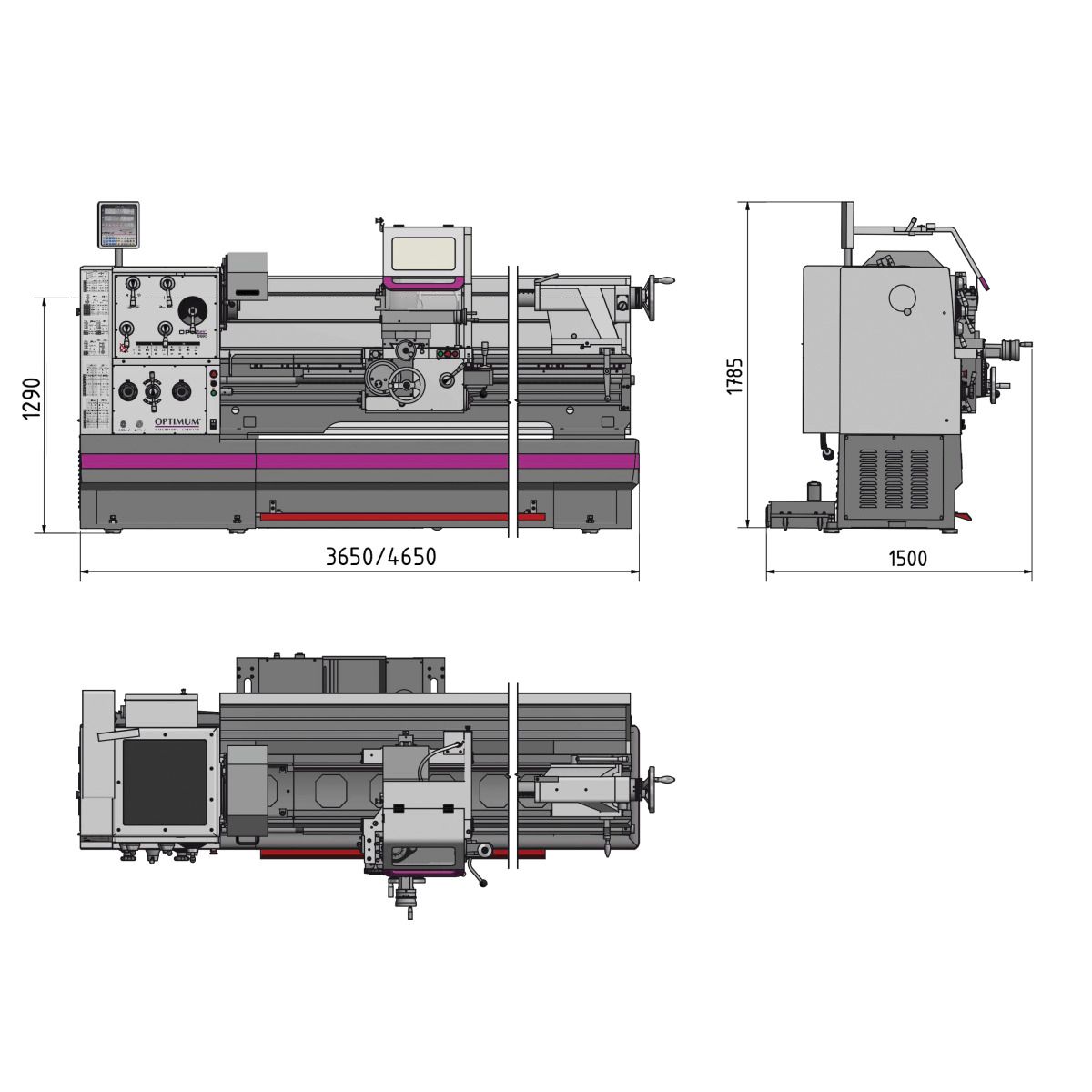 Leit- und Zugspindeldrehmaschine Optimum OPTIturn TH 6620D