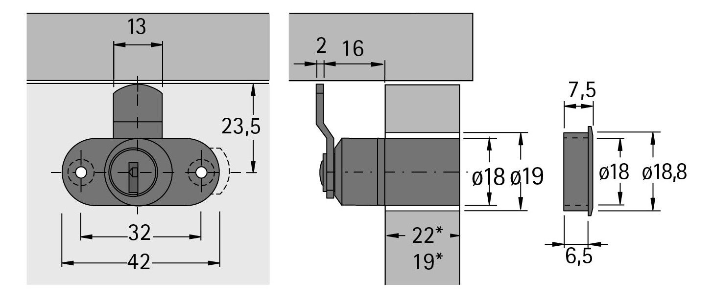 HETTICH Set Zylinderhebelschloss Z23