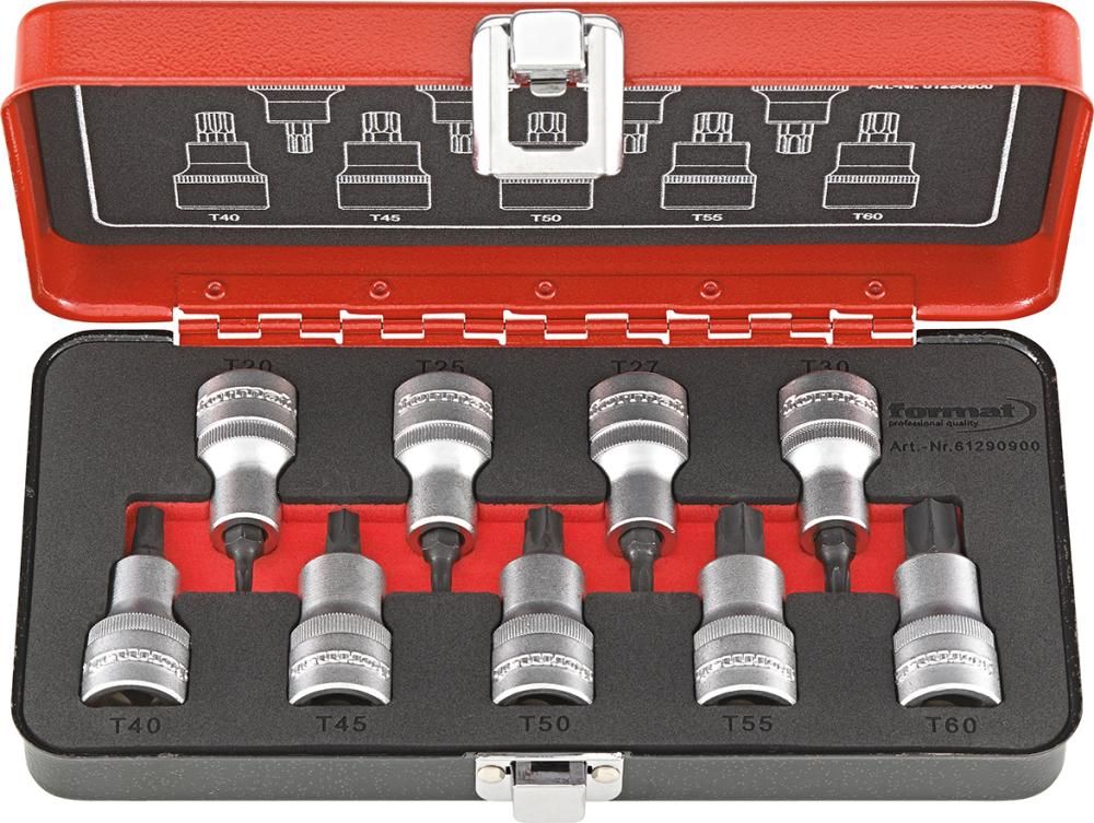 Schraubendrehereinsatz- Satz 1/2" T20 bis T60 9-teilig FORMAT