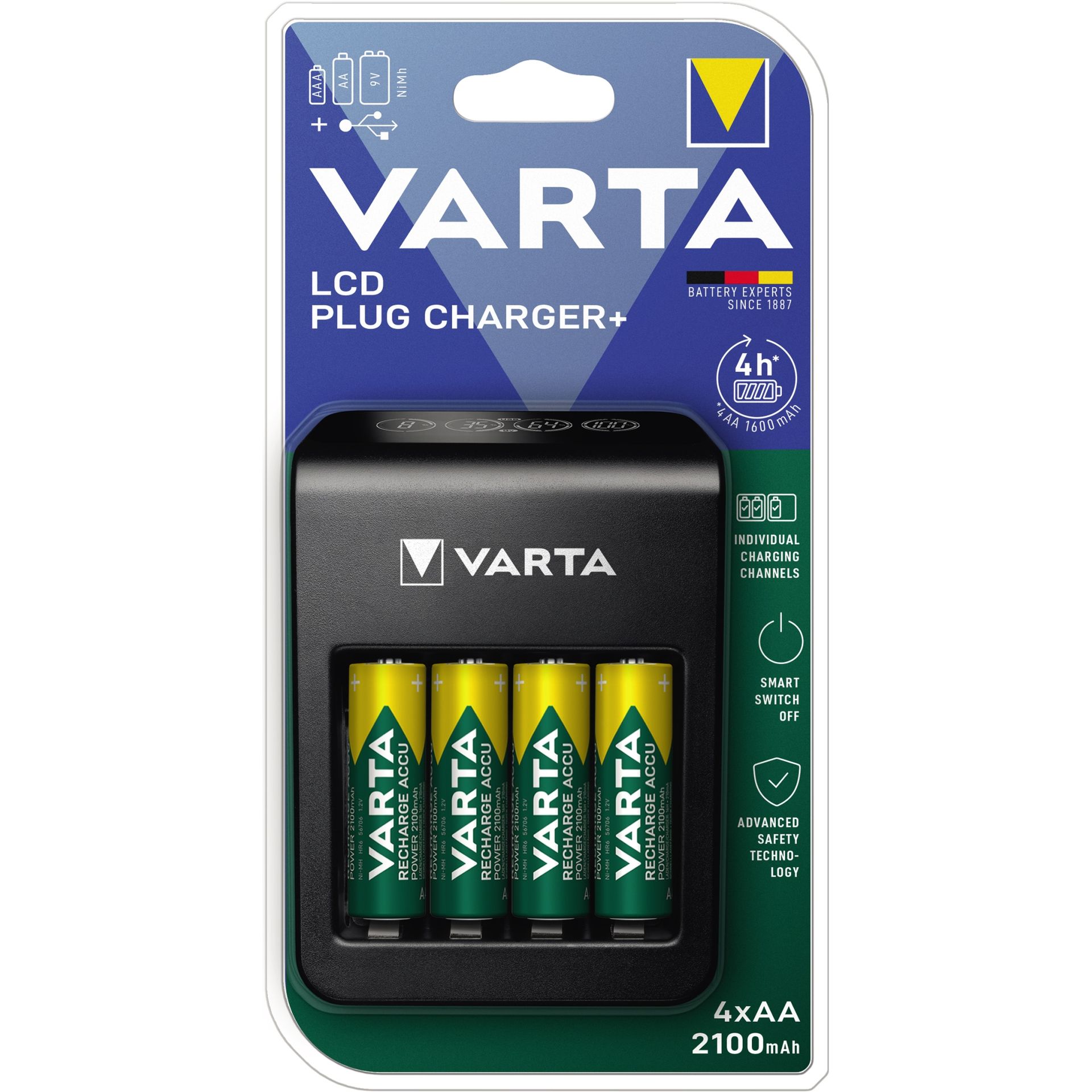 Akkuladegerät Plug Charger+ +4xAA 2.100mAh