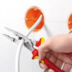Elektroinstallationszangeverchromt VDE mit 2-Komponenten-Griffen 200mm KNIPEX
