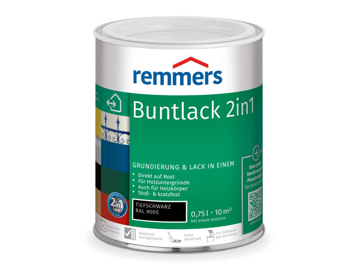 Buntlack 2in1 tiefschwarz (RAL 9005) 0.75 l