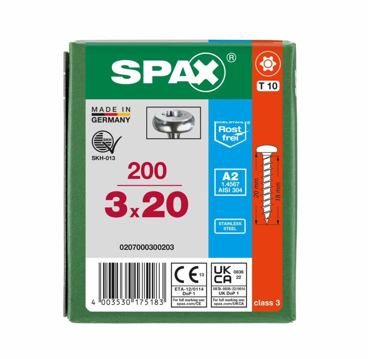 Spax Schr. P.Head Torx/A2 3,0X20 Vpe200