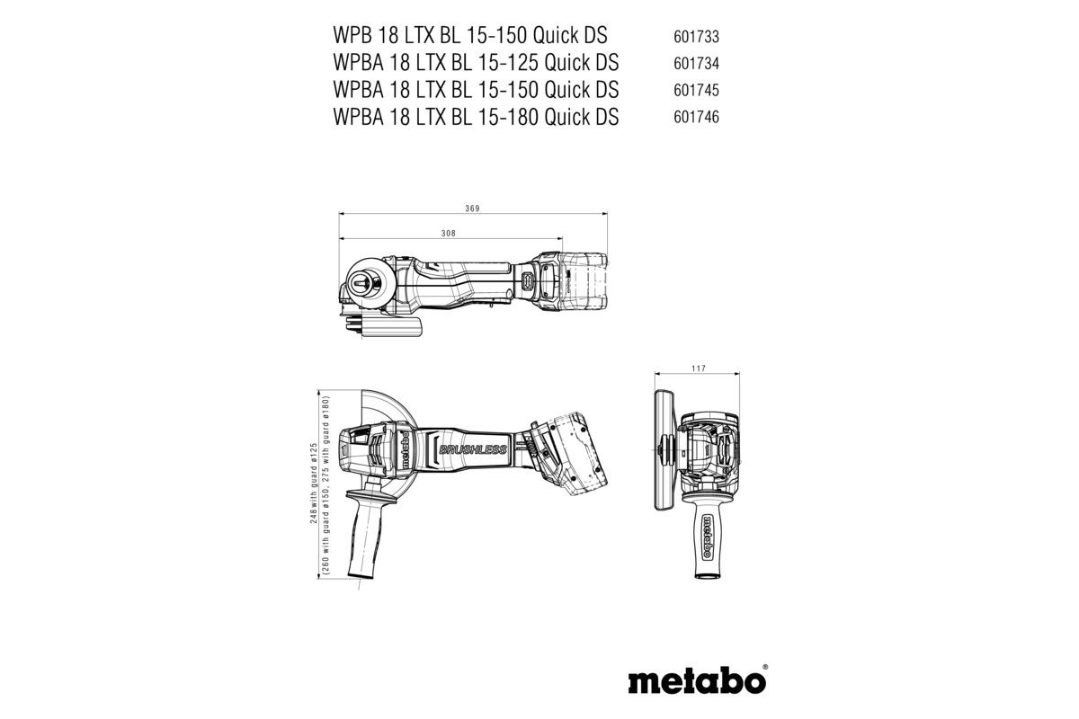 Akku-Winkelschleifer soloWPBA 18LTXBL15-125QDS Metabo ohne Akku ohne Ladegerät metaBOX