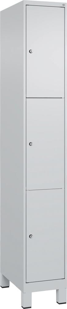 Fächerschrank CLASSIC B300xT500xH1950 mm RAL 7035/7035, 1x3 Fächermit 100 mm hohen Füßen
