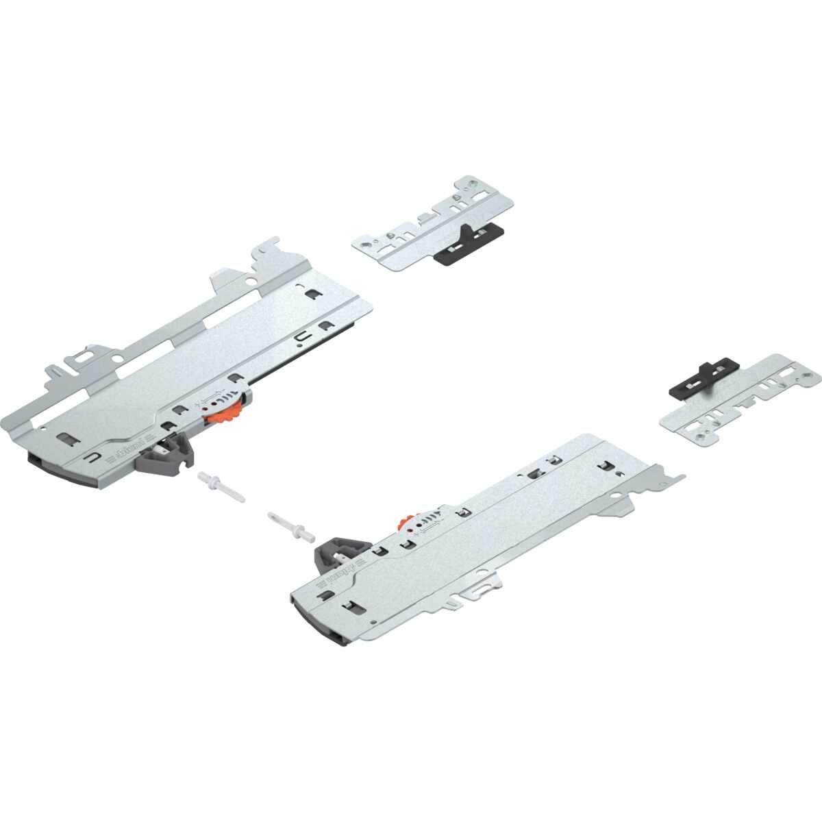 Set (TIP-ON BLUMOTION Einheit + Mitnehmer + Adapter), für MERIVOBOX, Typ L5, NL=450-600 mm, Gesamtgewicht des Auszugs=35-70 kg, links/rechts, schwarz