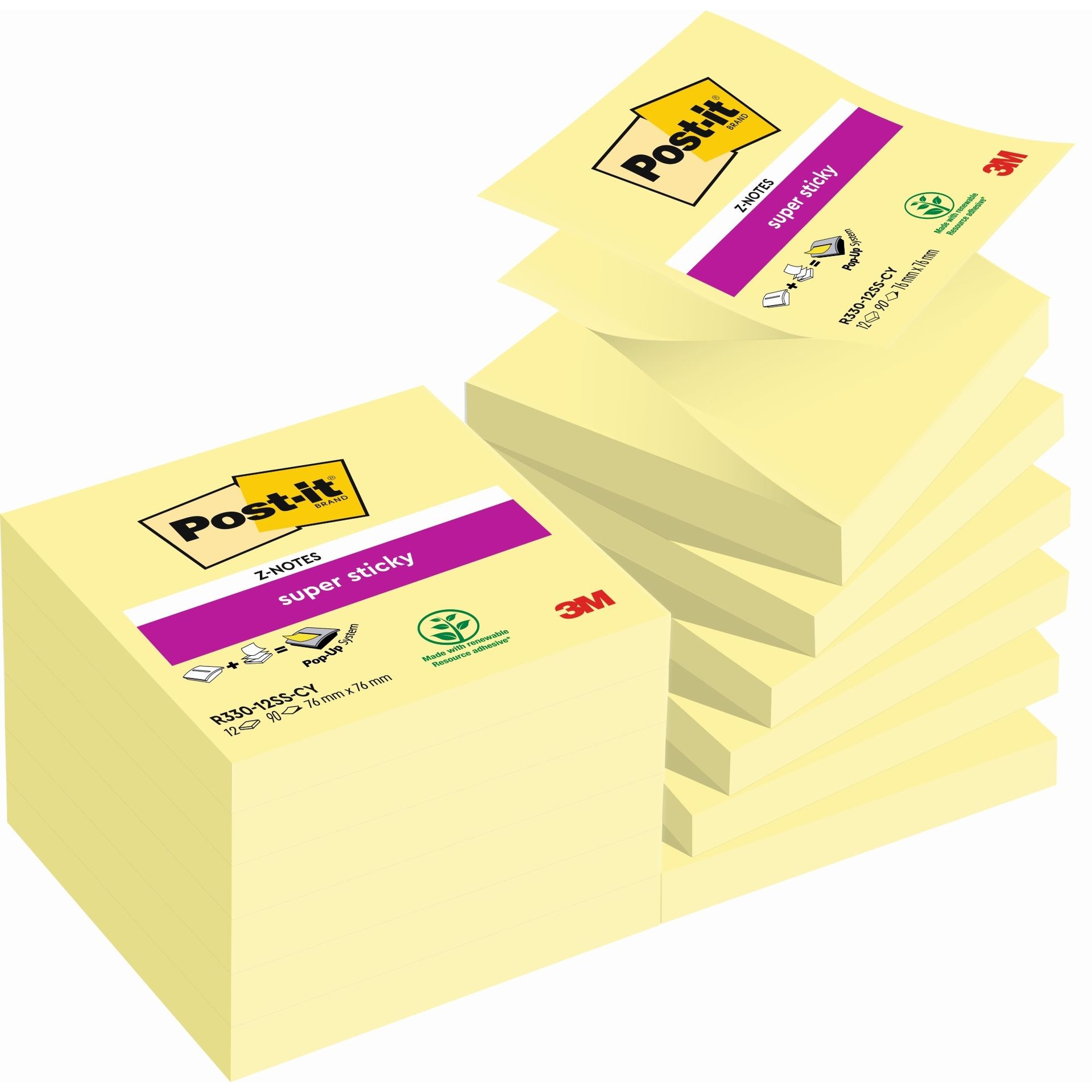 Haftnotiz Super Sticky 76x76mm ge 12x90Bl