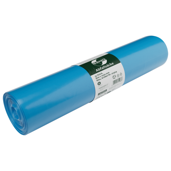 Abfallsäcke aus Recycling-LDPE 120 l, Typ 60 blau, Blauer Engel - 25Stück,Karton=10Rollen