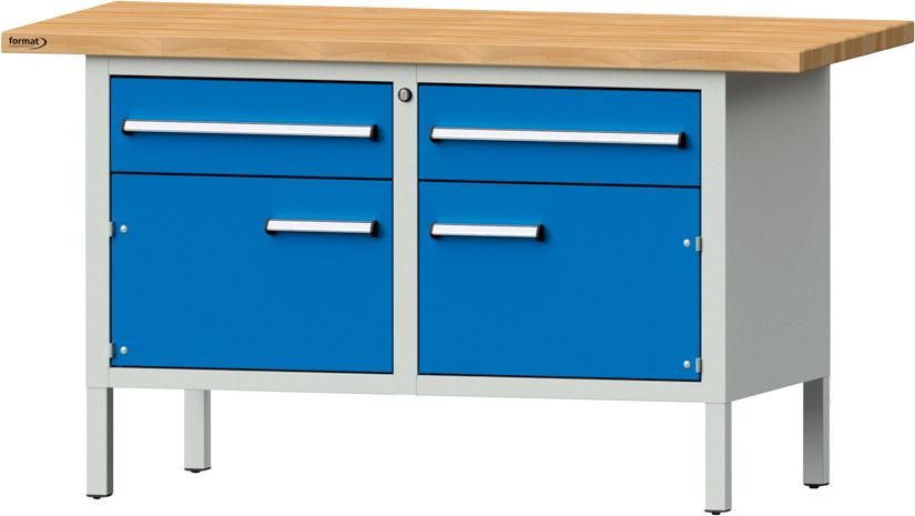 Format Kastenwerkbank B1500xT700xH840mm RAL 7035/5012 BMP: 40 mm 2 Schubladen, 2 Türen