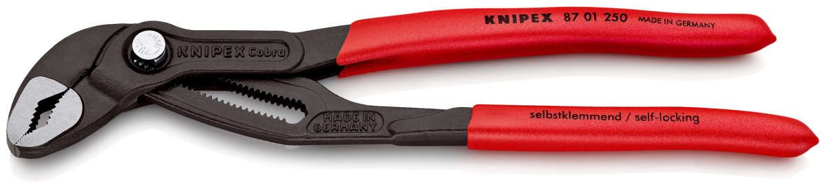 KNIPEX 87 01 250 Cobra® Hightech-Wasserpumpenzange mit rutschhemmendem Kunststoff überzogen grau atramentiert 250 mm