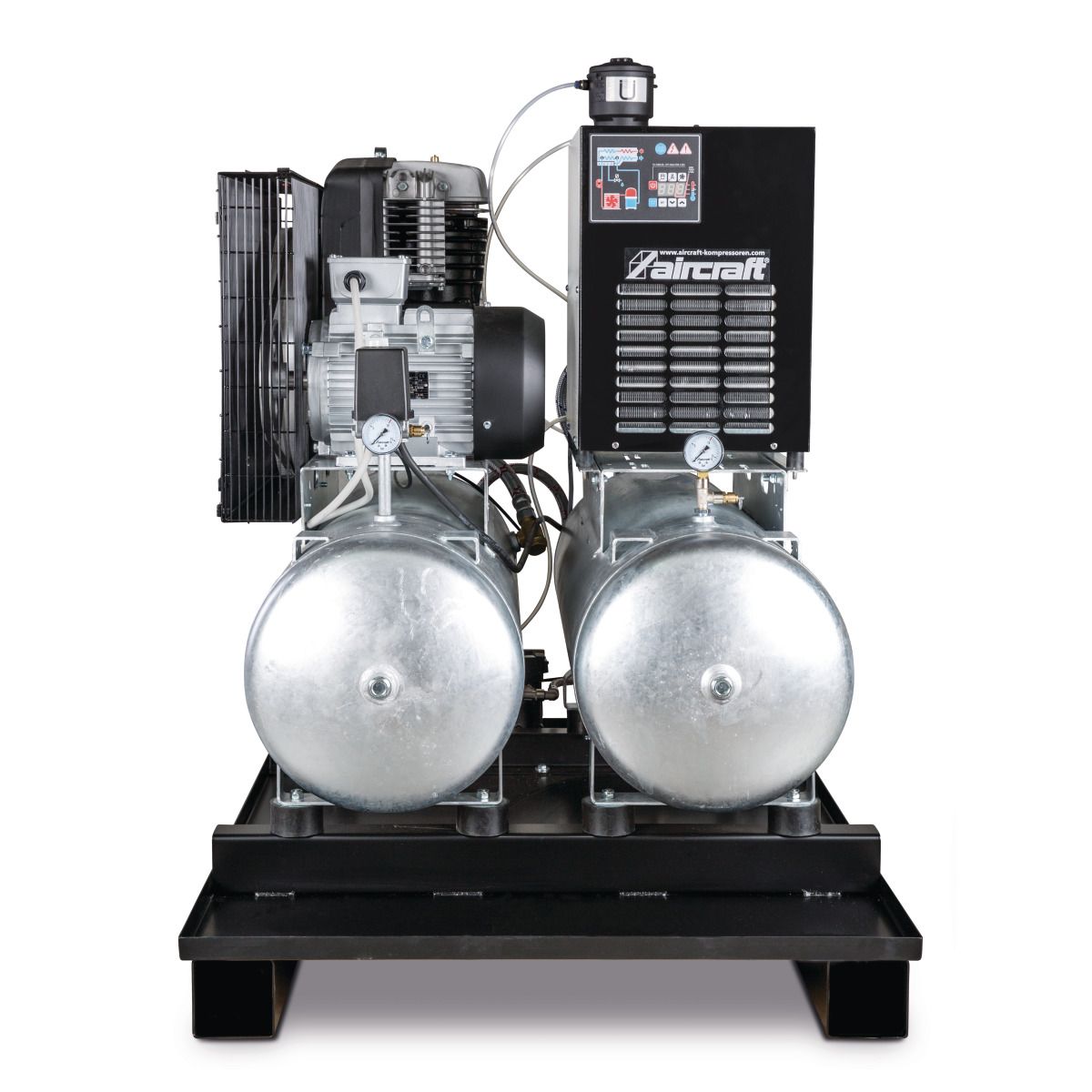 Stationärer Kolbenkompressor mit 2x 100 Liter-Druckluftbehältern, Kältetrockner, Feinfilter, Kondensatableiter- und aufbereiter Aircraft AIRPROFI DUO
