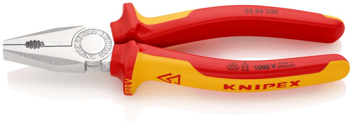 KNIPEX 03 06 200 Kombizange isoliert mit Mehrkomponenten-Hüllen, VDE-geprüft verchromt 200 mm