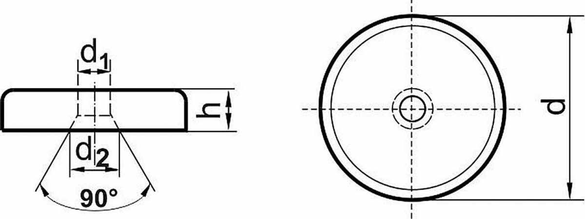 NdFeB-Flachgreif. m.Bohr.16 x 4,5 mm Beloh