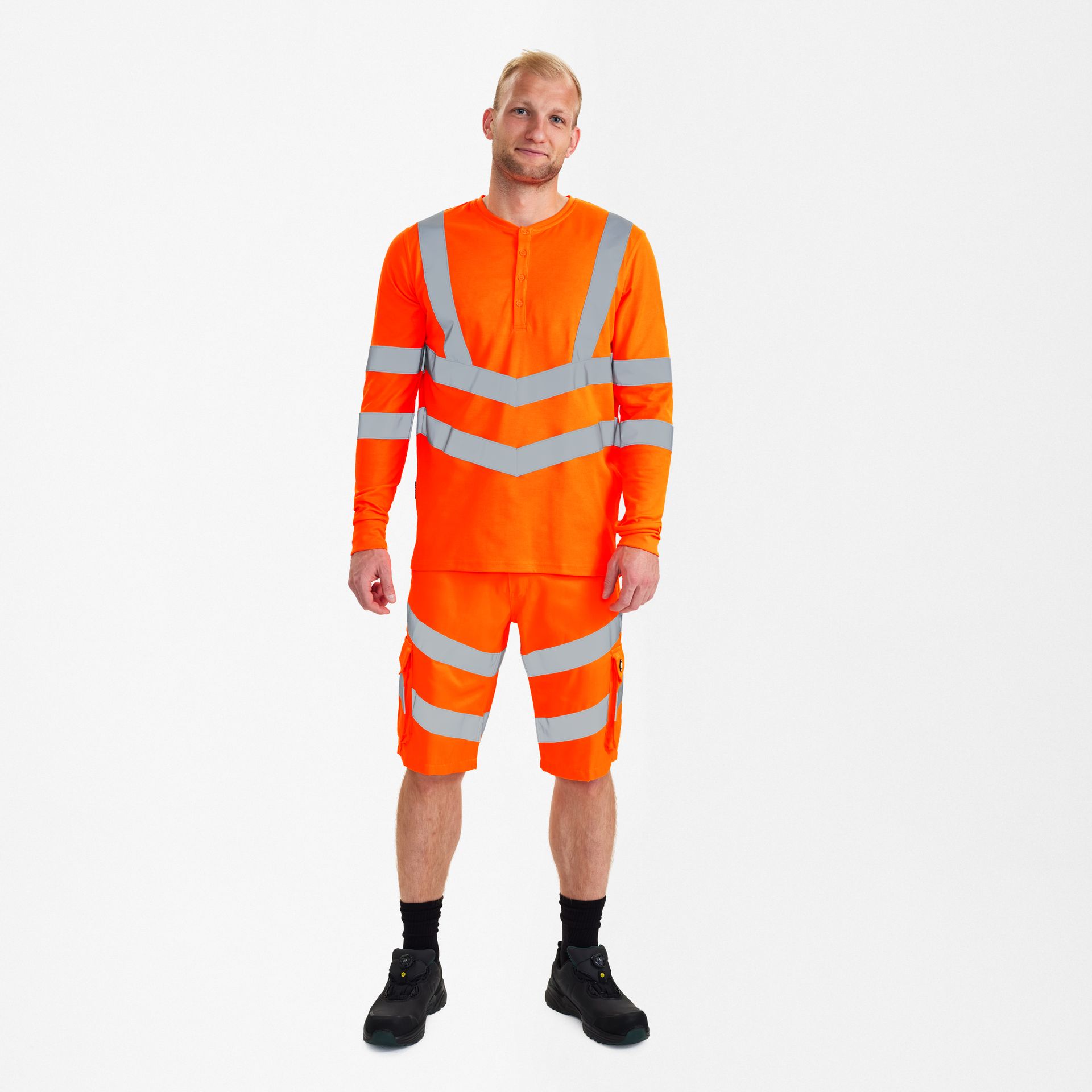 Safety Grandad langarm-Shirt Hi-vis Orange, Gr. L