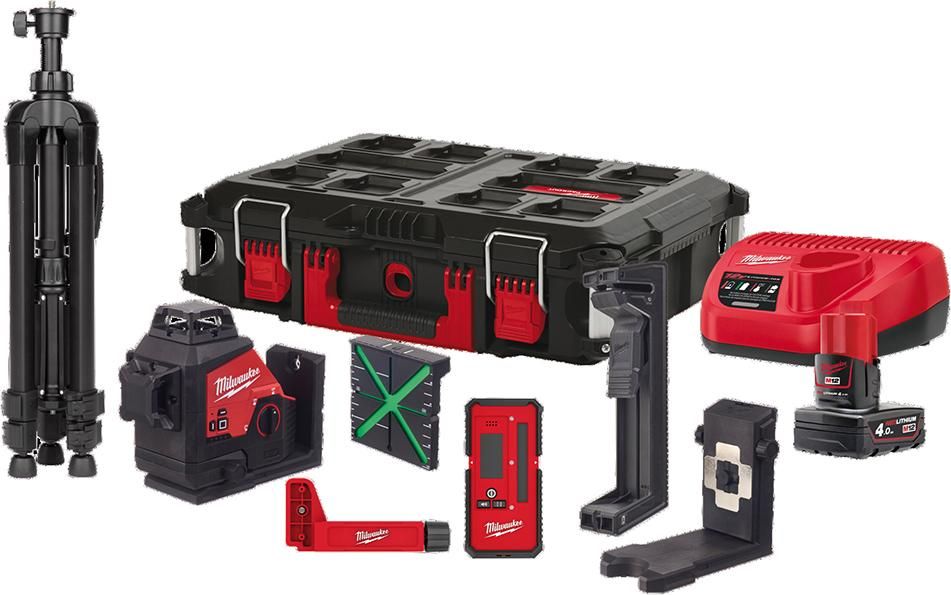 Kreuzlinienlaser Set M12 3PLKIT-401P Milwaukee1x12,0 V 4,0 Ah Ladegerät PACKOUTBox